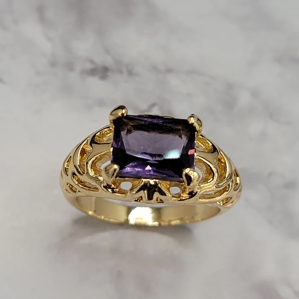 Gold Plated Simulated Amethyst Filigree Ring